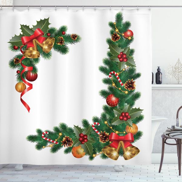 Abakuhaus Tenda Da Doccia Natalizia, Alberi Con Decorazioni, Set Incl. 12 Ganci In Tessuto Impermeabile Resistente A Batteri E Muffe, 175 X 220 Cm, Multicolore-image