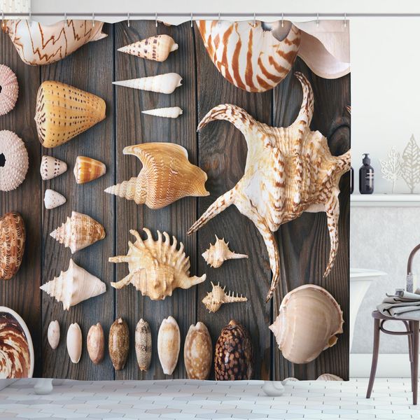 Abakuhaus Tenda Da Doccia Rustica, Land Beach Shell, Impermeabile, Incl. 12 Anelli, Resistente A Batteri E Muffe, 175 X 200 Cm, Multicolore-image