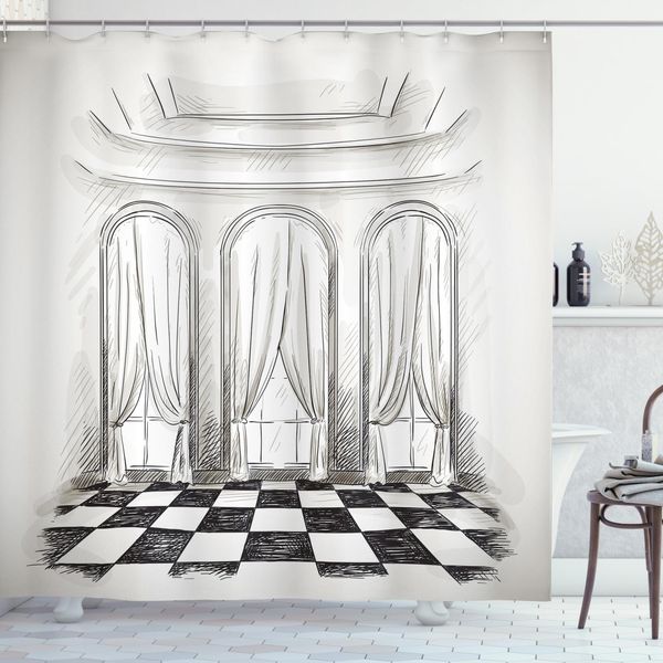 Abakuhaus Tenda Da Doccia, Chiusura Barocca, Opaca, Incl. 12 Anelli, Resistente A Batteri E Muffe, 175 X 200 Cm, Bianco E Nero-image