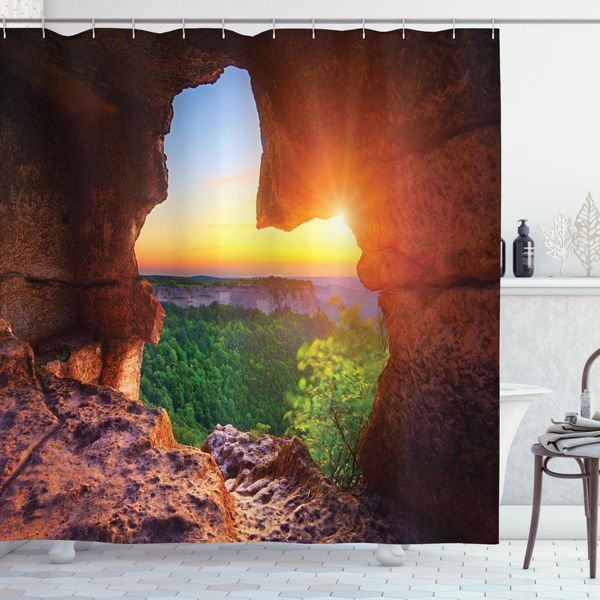 Abakuhaus Tenda Da Doccia Paesaggio, Canyon Al Tramonto, Acqua Opaca Incl. 12 Anelli Resistente A Batteri E Muffe, 175 X 200 Cm, Arancione Verde-image