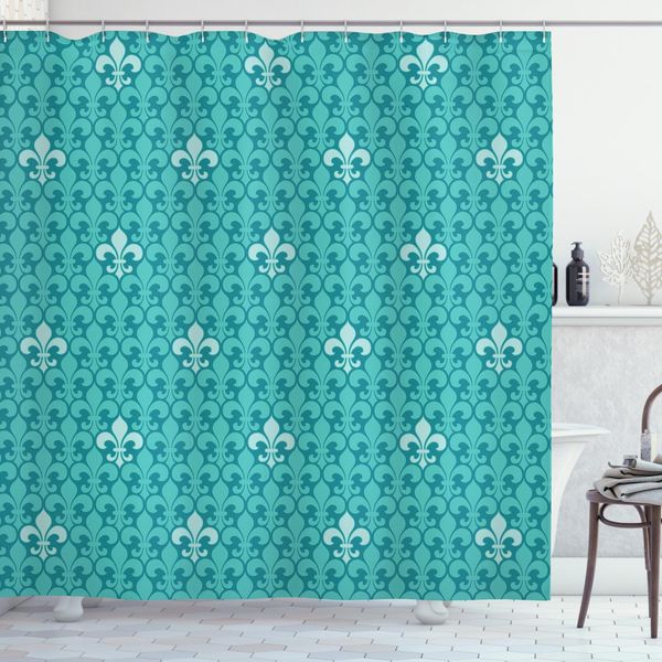 Abakuhaus Tenda Da Doccia Turchese, Motivo Fleur De Lis, Con Set Di 12 Anelli Impermeabile Elegante Moderna Colori Resistenti E Antimuffa, 175 X 180 Cm, Verde Mandorla-image