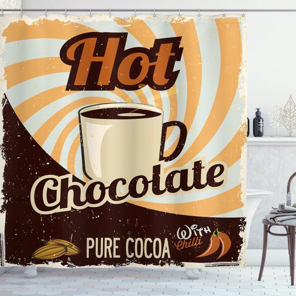 Abakuhaus Tenda Da Doccia Retrò, Retro Hot Beverage, Resistente A Batteri E Muffe, Incl. 12 Ganci Lavabile Elegante Stampa Digitale, 175 X 220 Cm, Multicolore-image