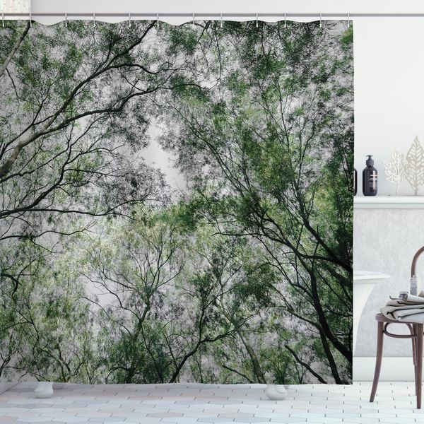 Abakuhaus Tenda Da Doccia Naturale, Giungla Primaverile, Opaca, Incl. 12 Anelli, Resistente A Batteri E Muffe, 175 X 180 Cm, Verde-image
