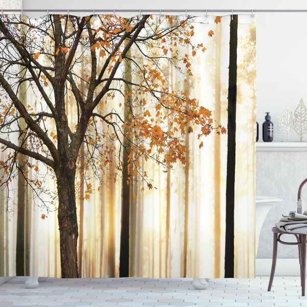 Abakuhaus Tenda Da Doccia Autunnale, Albero Nella Sintesi Woods, Resistente Ai Batteri E Alla Muffa, Incl. 12 Ganci Lavabile Elegante Stampa Digitale, 175 X 220 Cm, Arancione Marrone-image