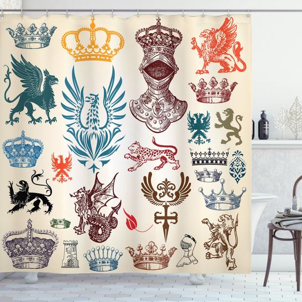 Abakuhaus Tenda Da Doccia Medievale, Barocca, Opaca, Con 12 Anelli Inclusi, Resistente A Batteri E Muffe, 175 X 240 Cm, Multicolore-image