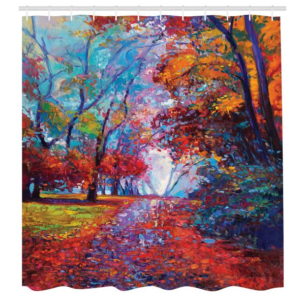 Abakuhaus Tenda Da Doccia Land, Colorata E Fiabesca, Con Immagini Di Parchi, Cascate, Terra E Alberi Nella Natura, Set Di Decorazioni Per Il Bagno In Tessuto Con Ganci, 175X240 Cm, Multicolore-image