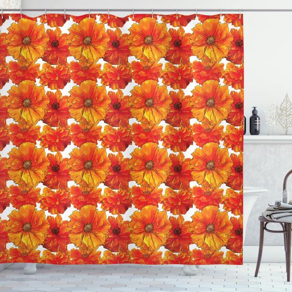 Abakuhaus Tenda Da Doccia Arancione, Antichi Papaveri Boemi, Resistente A Saponi, Batteri, Muffa E Acqua, Incl. 12 Ganci E Colori Resistenti, 175 X 220 Cm, Arancione Bruciato E Bianco-image