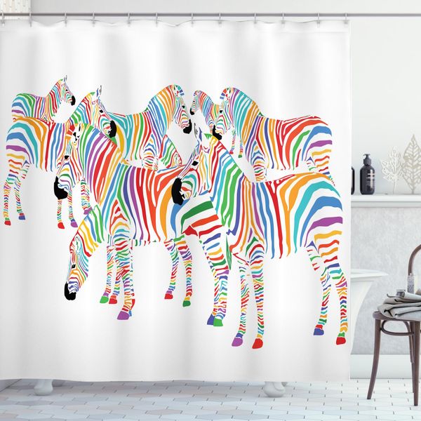 Abakuhaus Tenda Da Doccia Divertente, Animali Colorati, Opaca All'acqua, Incl. 12 Anelli, Resistente A Batteri E Muffe, 175 X 200 Cm, Multicolore-image