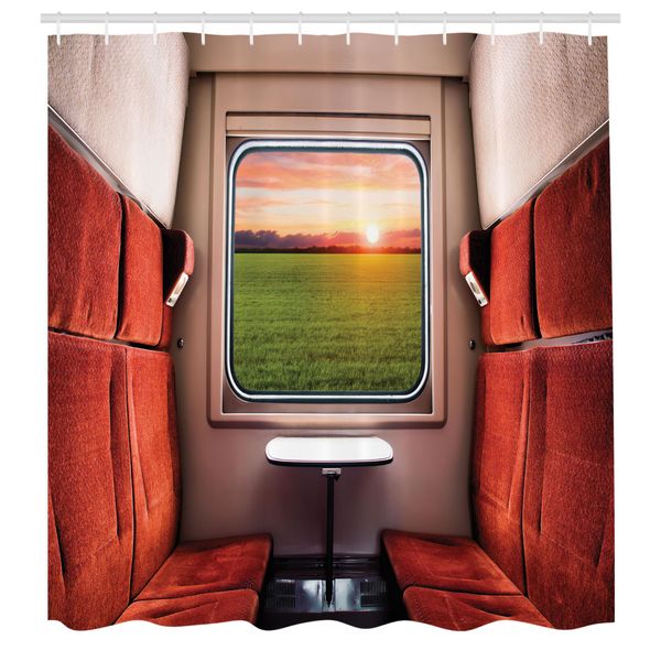 Abakuhaus Tenda Da Doccia Naturale, Freschezza Naturale Impostazione Da Treno Finestra Destinazione Viaggio, Tessuto Set Decorativo Per Bagno Con Ganci, 175X200 Cm, Crema Verde Rosso-image