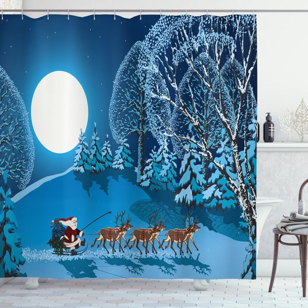 Abakuhaus Tenda Da Doccia Natalizia, Bosco Invernale Natalizio, Opaca, Incl. 12 Anelli, Resistente A Batteri E Muffe, 175 X 240 Cm, Blu Navy-image