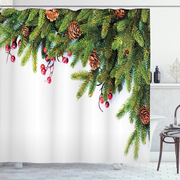 Abakuhaus Tenda Da Doccia Natalizia, Palline Su Fiocchi Di Neve, Opaca All'acqua, Incl. 12 Anelli, Resistente A Batteri E Muffe, 175 X 200 Cm, Bianco Rosso-image