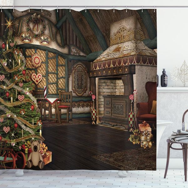 Abakuhaus Tenda Da Doccia Natalizia, Festa Invernale, Opaca, Incl. 12 Anelli, Resistente A Batteri E Muffe, 175 X 240 Cm, Marrone Taupe-image