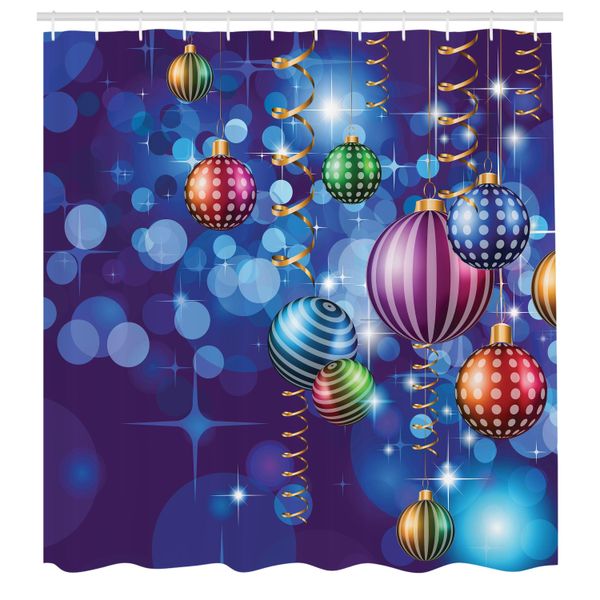 Abakuhaus Tenda Da Doccia Natalizia, Buon Anno Nuovo Festa Con Ornamenti Vorticosi Palline Stampa Festiva, Tessuto Set Decorativo Per Bagno Con Ganci, 175X200 Cm, Multicolore-image