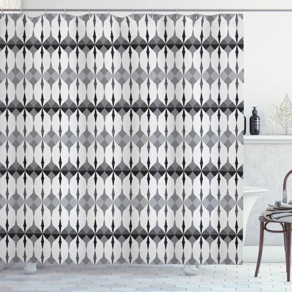 Abakuhaus Tenda Da Doccia Geometrica, Triangoli, Opaca, Incl. 12 Anelli, Resistente A Batteri E Muffe, 175 X 240 Cm, Bianca-image