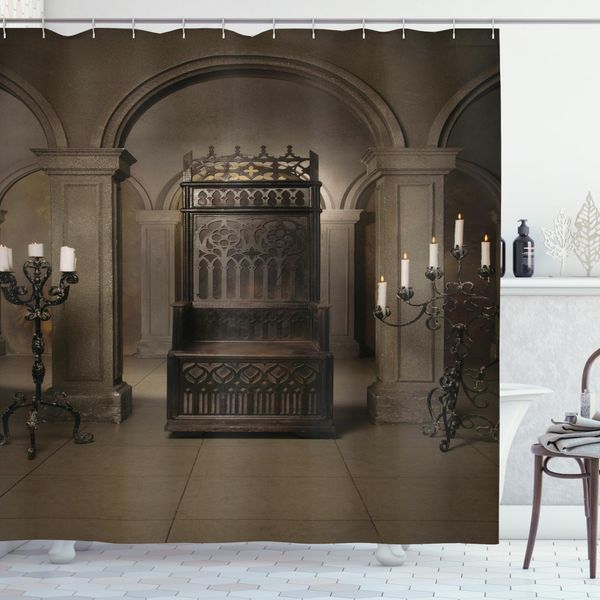 Abakuhaus Tenda Da Doccia Gotica, Castello Rinascimentale, Opaca, Incl. 12 Anelli, Resistente A Batteri E Muffe, 175 X 240 Cm, Beige Marrone-image