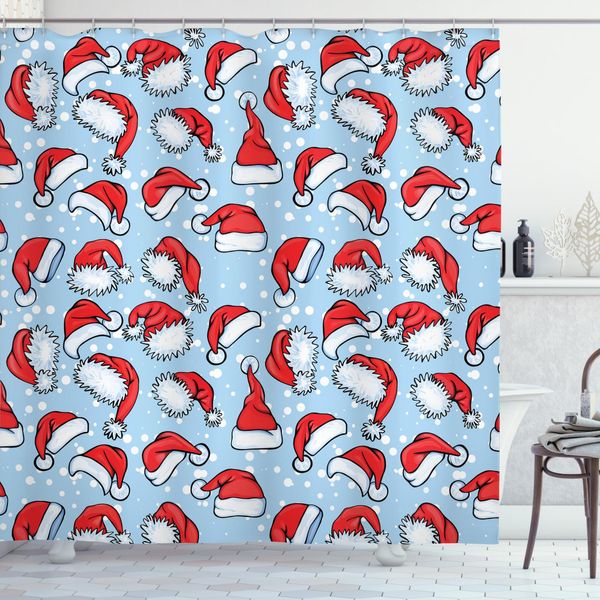 Abakuhaus Tenda Da Doccia Natalizia, Poster In Stile Pop Art, Stampa Digitale Moderna Con 12 Ganci Su Tessuto Resistente All'acqua E Ai Batteri, 175 X 180 Cm, Rosso-Blu-image