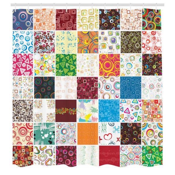 Abakuhaus Tenda Da Doccia Retrò, Grande Patchwork Con Motivi Tradizionali Classici, Vintage E Festivi, Tessuto Set Decorativo Per Bagno Con Ganci, 175X240 Cm, Multicolore-image