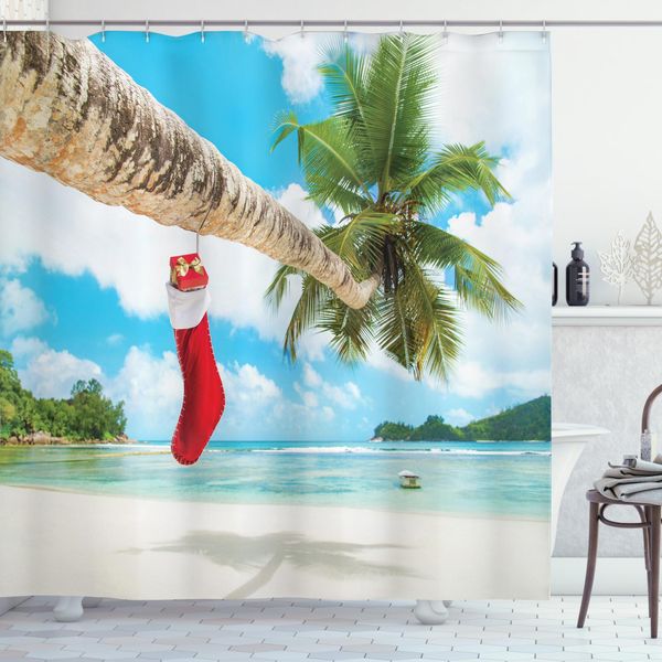 Abakuhaus Tenda Da Doccia Natalizia, Calze Natalizie Da Spiaggia, Opaca All'acqua, Incl. 12 Anelli, Resistente A Batteri E Muffe, 175 X 240 Cm, Multicolore-image