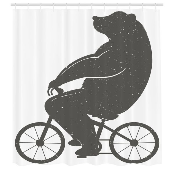 Abakuhaus Tenda Da Doccia Vintage, Con Una Divertente Parodia In Stile Hipster Che Raffigura Una Bicicletta, Tessuto, Set Decorativo Per Bagno Con Ganci, 175X240 Cm, Grigio-image