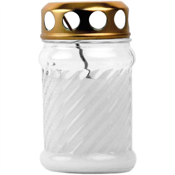 Lume Da Tomba "Rille"" In Vetro (Circa 24 Ore Di Combustione), Dimensioni: 10,5 Cm, Colore: Bianco"-image