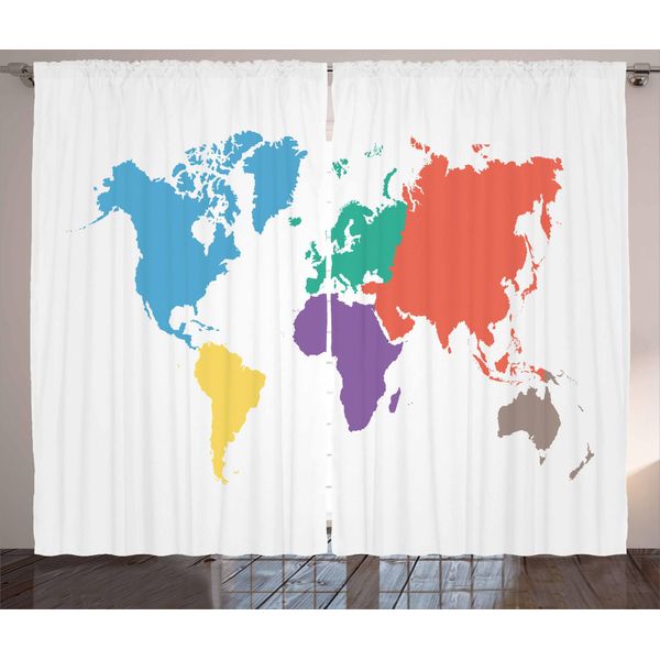 Abakuhaus Tenda Rustica, Mappa Del Mondo Con I Continenti, Tenda Per Camera Da Letto Con Passanti E Ganci, 280 X 175 Cm, Multicolore-image