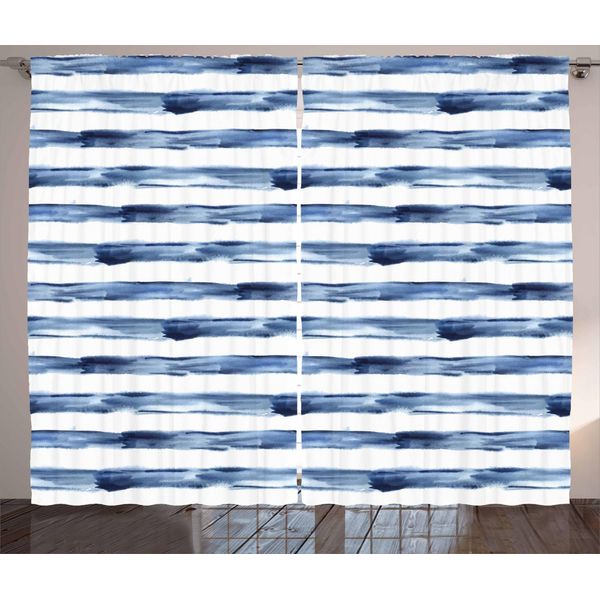 Abakuhaus Tenda Rustica Harbor Stripes, Pennello Acquerello, Tenda Universale Per Soggiorno Con Passanti E Ganci, 280 X 175 Cm, Blu Notte Bianco-image