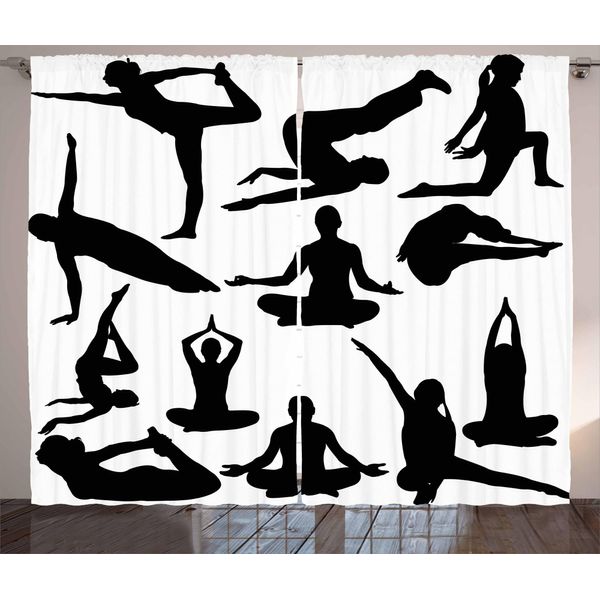 Abakuhaus Meditazione Tenda Rustica, Esercizi Yoga Corpo, Soggiorno Nastro Universale Tende Con Passanti E Ganci, 280 X 175 Cm, Bianco Nero-image