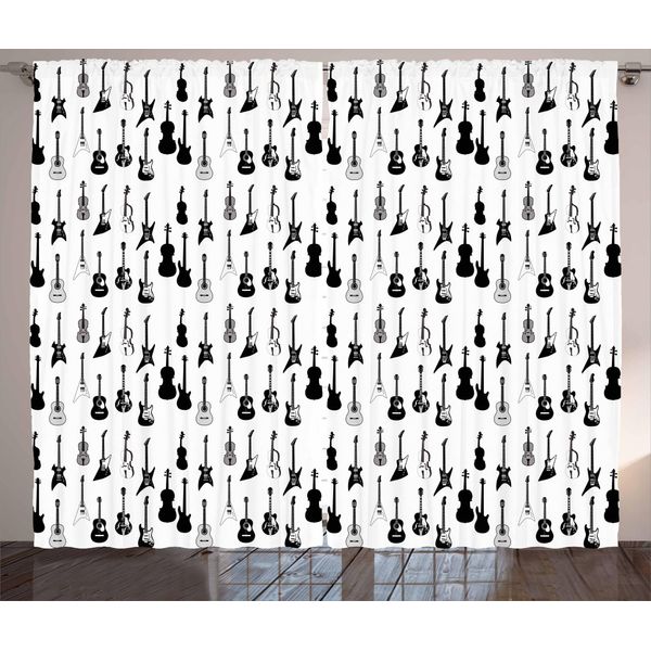 Abakuhaus Musica Tenda Rustica, Design Monocromatico A Stringhe, Tenda Universale Per Soggiorno Con Passanti E Ganci, 280 X 175 Cm, Nero Bianco Grigio-image