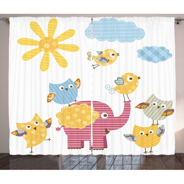 Abakuhaus Tenda Rustica Per Asilo Nido, Uccellini Colorati, Tenda Con Passanti E Ganci Per Camera Da Letto, 280 X 175 Cm, Rosa Marigold E Azzurro-image