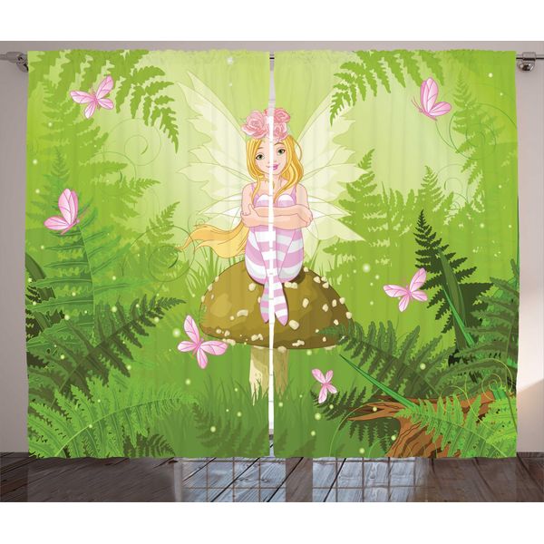 Abakuhaus Tenda Rustica Per Asilo Nido, Fata Con Capelli Fioriti, Tenda Con Passanti E Ganci Per Camera Da Letto, 280 X 175 Cm, Verde, Rosa Chiaro, Marrone-image