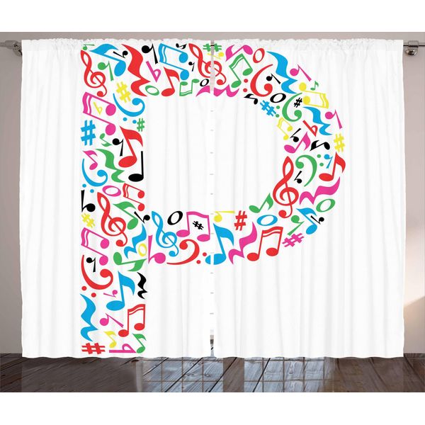 Abakuhaus Lettera P Tenda Rustica, Note Musicali Maiuscole, Soggiorno Tenda Universale Con Passanti E Ganci, 280 X 175 Cm, Multicolore-image