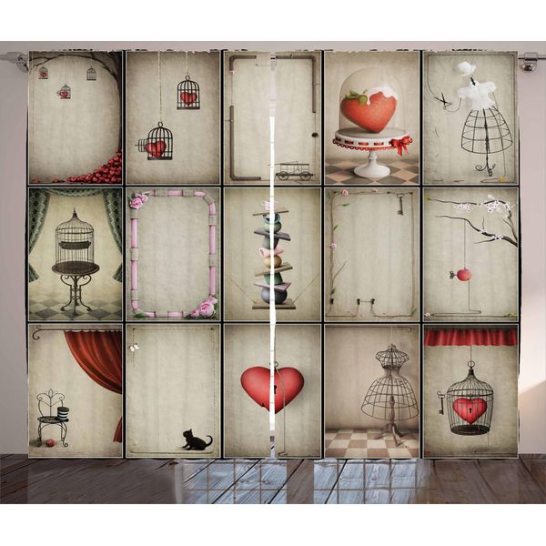 Abakuhaus Tenda Rustica Vintage, Hearts In Captivity, Tenda Con Passanti E Ganci Per Camera Da Letto, 280 X 175 Cm, Marrone Chiaro Vermiglio Rosa-image