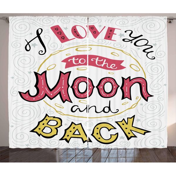 Abakuhaus Ti Amo Tenda Rustica, Frase Disegnata A Mano, Tende Universali Per Soggiorno Con Passanti E Ganci, 280 X 175 Cm, Giallo Perla Rosa-image