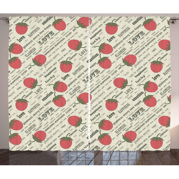 Abakuhaus Frutta Tenda Rustica, Amore Retrò Per Le Fragole, Soggiorno Tende Universali Con Passanti E Ganci, 280 X 175 Cm, Verde Militare Colori Guscio D'uovo Rubino-image