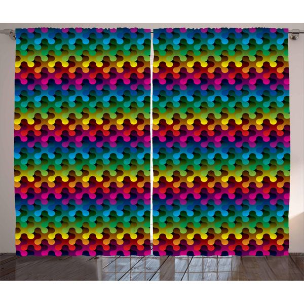 Abakuhaus Tenda Geometrica Rustica, Stile Puzzle Digitale, Tenda Universale Per Soggiorno Con Passanti E Ganci, 280 X 175 Cm, Multicolore-image