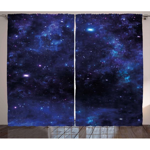 Abakuhaus Tenda Rustica, Stelle E Nebbia Astratte, Tende Universali Per Soggiorno Con Passanti E Ganci, 280 X 175 Cm, Rosa Blu Nero-image