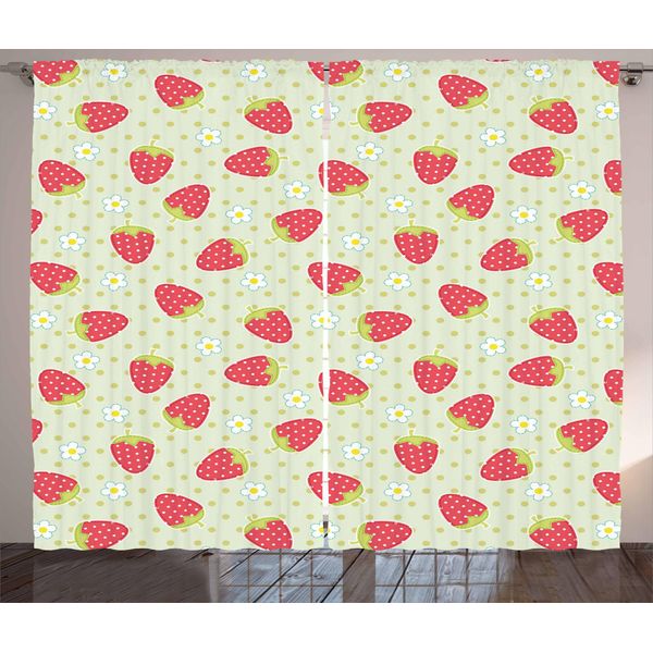 Abakuhaus Frutta Tenda Rustica, Caricatura Di Fiori Primaverili, Soggiorno Tenda Universale Con Passanti E Ganci, 280 X 175 Cm, Verde Pallido Rosso-image