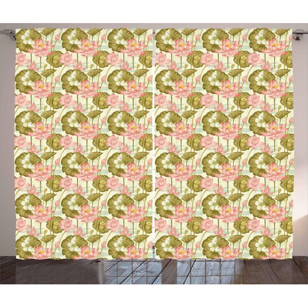 Abakuhaus Tenda Rustica Asiatica, Foglie Esotiche E Farfalle, Tenda Universale Per Soggiorno Con Passanti E Ganci, 280 X 175 Cm, Verde Chiaro-image