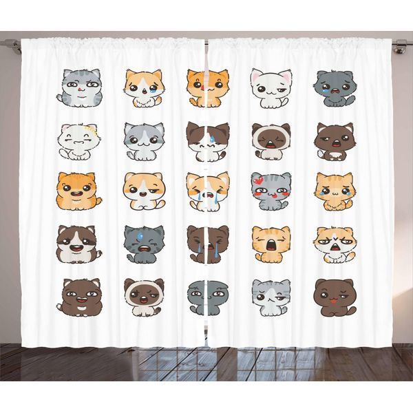 Abakuhaus Emoji Tenda Rustica, Cartoon Furie, Tende Universali Per Soggiorno Con Passanti E Ganci, 280 X 175 Cm, Multicolore-image