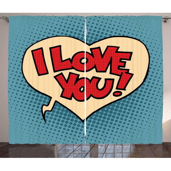 Abakuhaus Ti Amo Tenda Rustica, Pop Art Art Comic, Soggiorno Tenda Universale Con Passanti E Ganci, 280 X 175 Cm, Avorio Blu Rosso-image