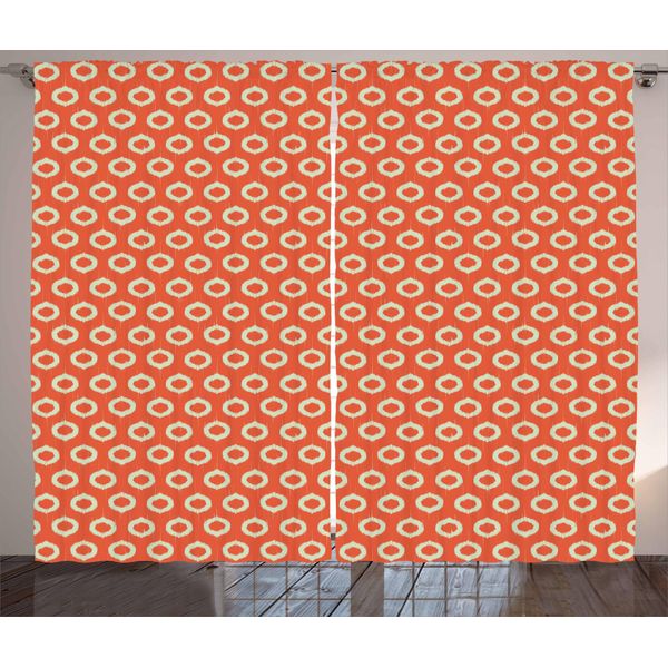 Abakuhaus Tenda Rustica Ikat, Forme Ovali Grunge Vintage, Tende Universali Per Soggiorno Con Passanti E Ganci, 280 X 175 Cm, Arancione Beige-image
