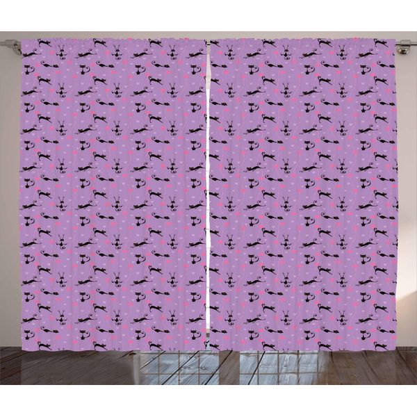 Abakuhaus Tenda Rustica Viola, Valentine Animal Fun, Tenda Con Passanti E Ganci Per Camera Da Letto, 280 X 175 Cm, Lavanda Nero Rosa-image