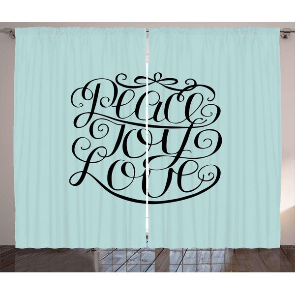 Abakuhaus Freude Tenda Rustica, Scritta Peace Love Joy, Tenda Con Passanti E Ganci Per Camera Da Letto, 280 X 175 Cm, Turchese E Nero-image