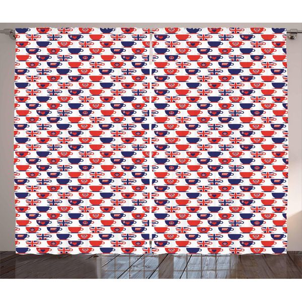 Abakuhaus London Tenda Rustica, Tazze Con Bandiera Da Tè, Tenda Con Nastro Arricciato Per Camera Da Letto Con Passanti E Ganci, 280 X 175 Cm, Blu Vermiglio E Blu Navy-image