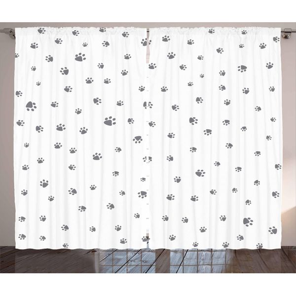 Abakuhaus Amanti Dei Cani Tenda Rustica, Impronte Di Animali, Soggiorno Tenda Universale Con Passanti E Ganci, 280 X 175 Cm, Grigio Bianco-image