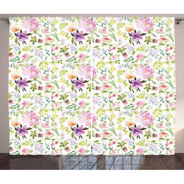 Abakuhaus Tenda Rustica Acquerellata, Delicati Fiori Primaverili, Tende Universali Per Soggiorno Con Passanti E Ganci, 280 X 175 Cm, Multicolore-image