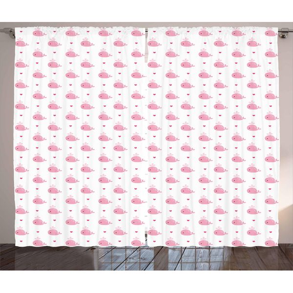 Abakuhaus Tenda Rustica Per Neonati, Hearts And Whales Liebe, Tenda Con Passanti E Ganci Per Camera Da Letto, 280 X 175 Cm, Bianco Rosa-image