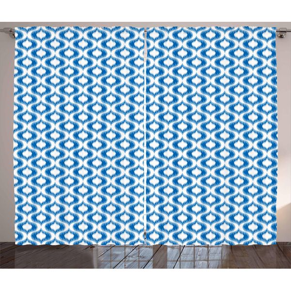Abakuhaus Tenda Rustica Ikat, Vendemmia Astratta Ogee, Tende Universali Per Soggiorno Con Passanti E Ganci, 280 X 175 Cm, Blu E Bianco-image
