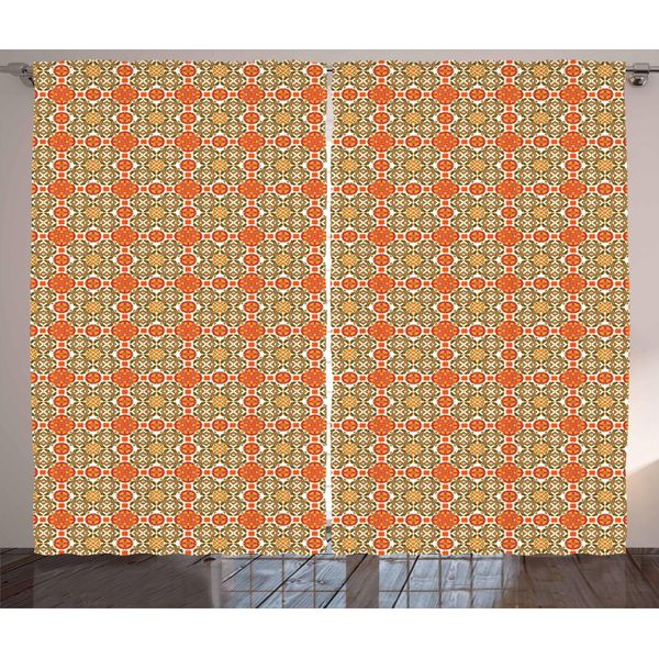 Abakuhaus Tenda Rustica Marocchina, Piastrella Orientale Vintage, Tenda Con Passanti E Ganci Per Camera Da Letto, 280 X 175 Cm, Arancione Marrone Smeraldo-image