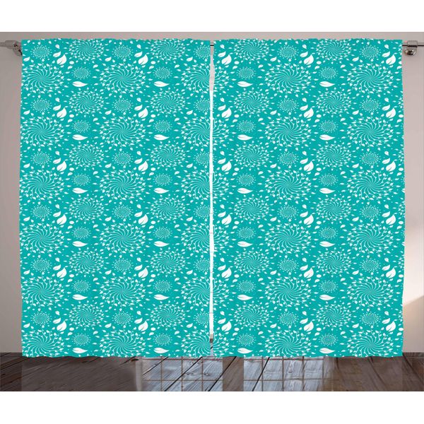 Abakuhaus Tenda Rustica Turchese, Steli E Pois Vintage, Tenda Con Passanti E Ganci Per Camera Da Letto, 280 X 175 Cm, Turchese Bianco-image